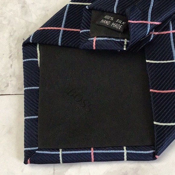 Hugo Boss Vintage Repp silk necktie, navy blue checkered - Picture 4 of 5